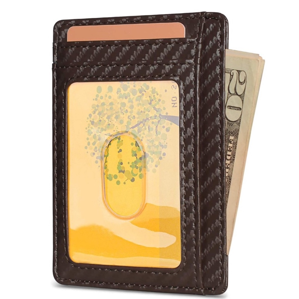 Carbon Fiber Slim Minimalist Front Pocket RFID Blocking Leather Wallets for Me… - Picture 4 of 6